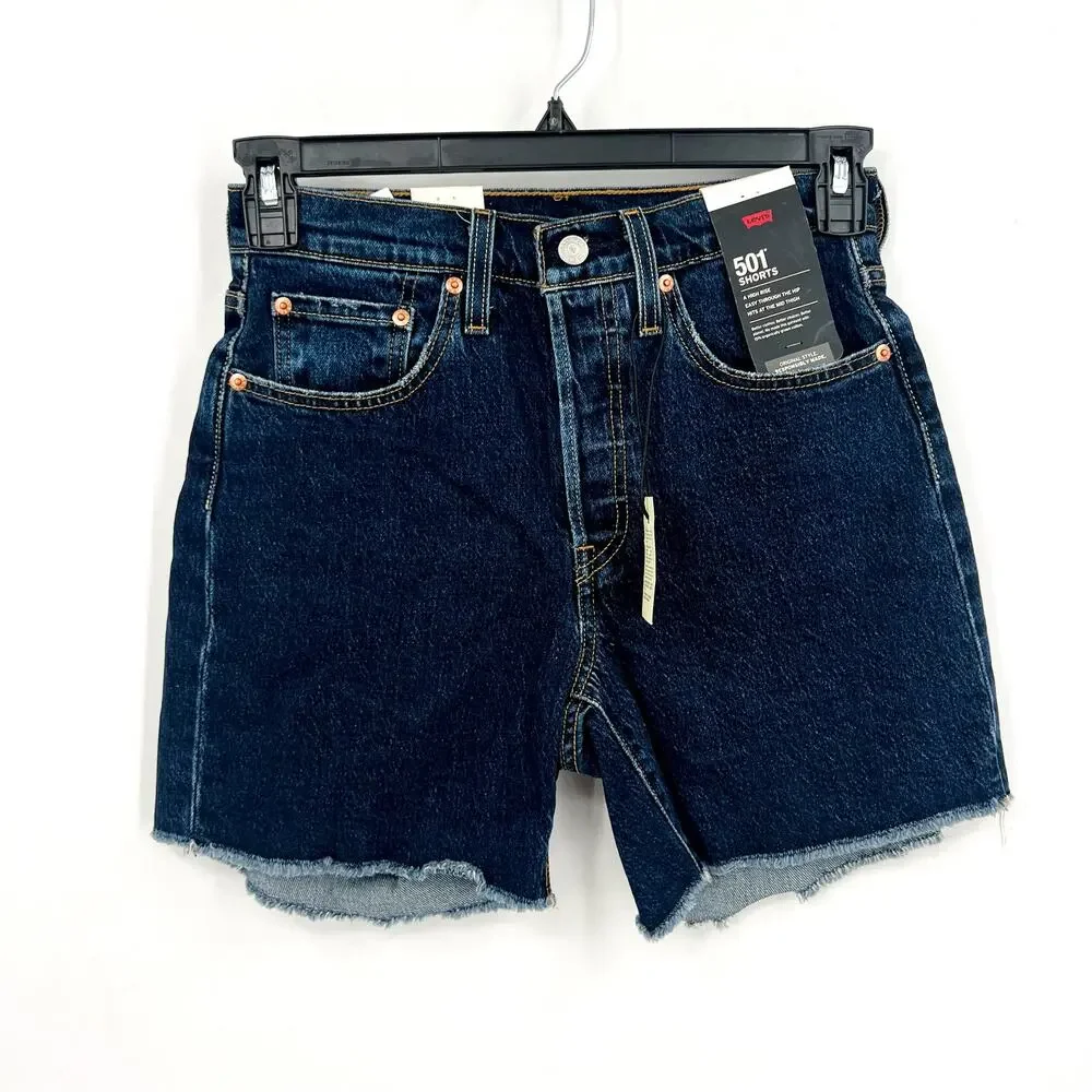 LEVIS Womens 501 Mid Thigh Long Jean Shorts Size 26 US 2/4 Blue 858330019 NWT